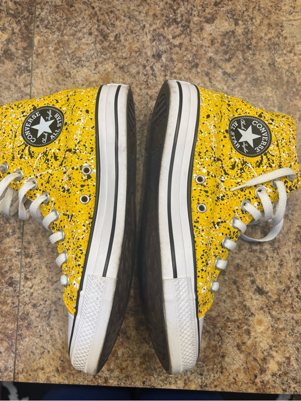 Converse Yellow Paint-Splatter High Top Sneakers size 9W/7M - Picture 2 of 7